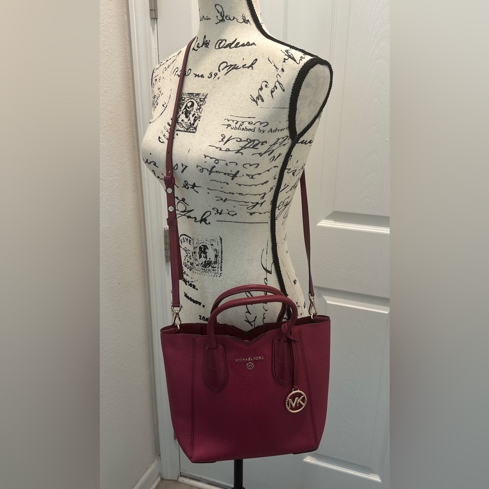 Michael Michael Kors Magenta Leather Shoulder Tote with MK Charm